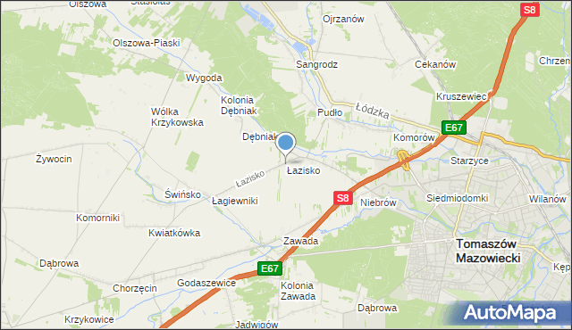 mapa Łazisko, Łazisko gmina Tomaszów Mazowiecki na mapie Targeo